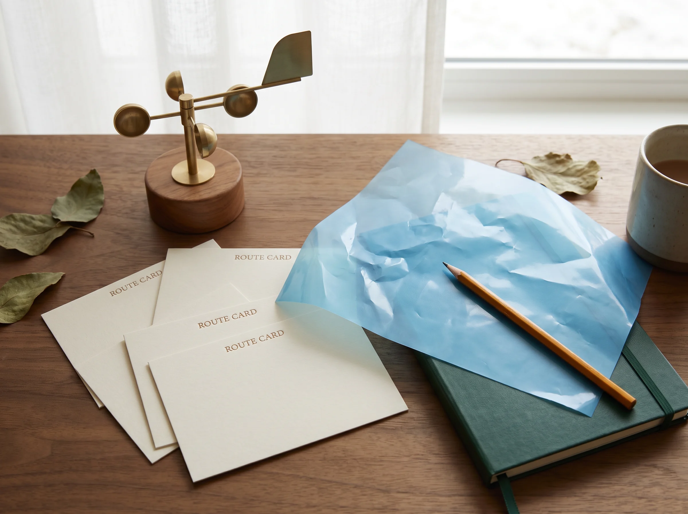 Notebook, pencil and cloud-shaped paper on a desk